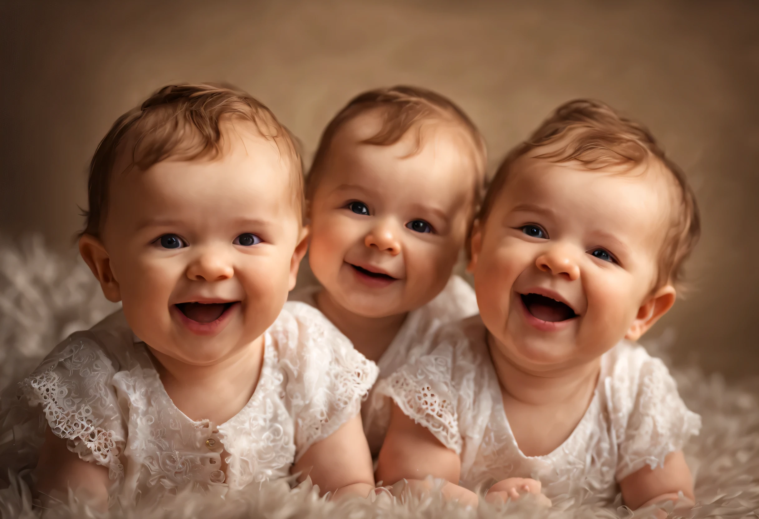 (best quality, 4k, 8k, high resolution, masterpiece: 1.2), ultra detailed, (realistic, photorealistic, photorealistic: 1.37), professional studio photography, close-up of 2 beautiful 5  babies, laughing out loud, eye-catching , adorable, happy, precious, perfect little models, lovely expressions, cute outfits, twin babies, bonding moment, lively atmosphere, sharp facial features, happy and cheerful atmosphere, exquisite lighting and composition, high resolution, sharp focus, vibrant colors, Soft and warm tones, professional settings, meticulous attention to detail, sharp and clear images, charming and heartwarming smiles, unforgettable memories, cherished moments, perfectly captured innocence and joy.