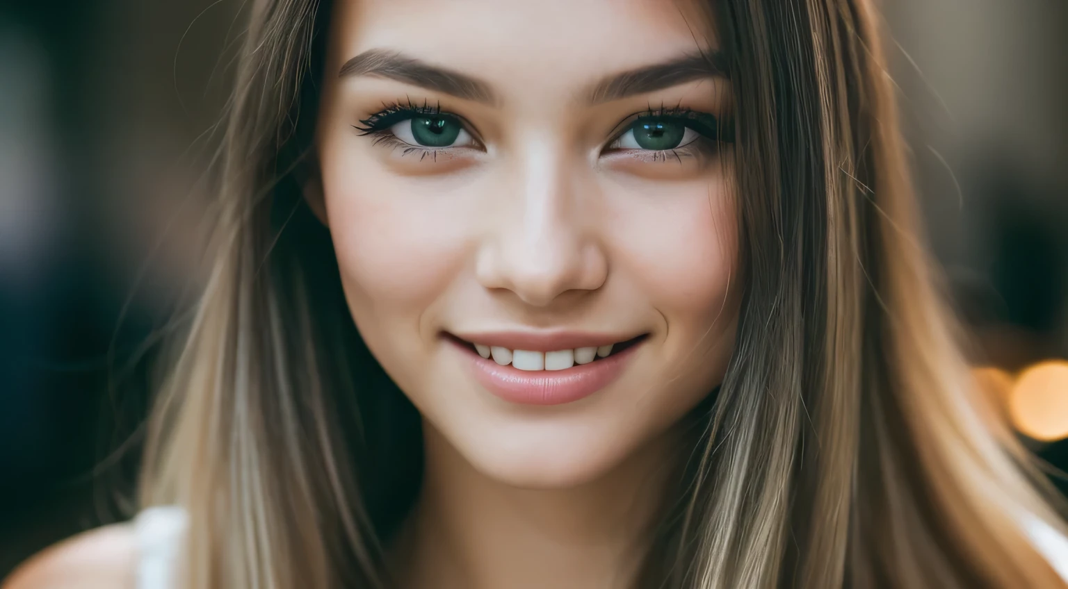 Close-up shot of face only, Smile, 1 Girl with a beautiful face, Beautiful women of Ukraine, Photographer 1.4), (Full body portrait: 1.4),Raw UHD Portrait Photography, background at room , (crack), Detailed (Texture!, hair!, shine, Color!!, defect: 1.1), highly Detailed glowing eyes, (looking in camera), Specular Light, Digital SLR, Extreme quality, sharp focus, sharp, degrees of freedom, Film grain, (Centered), FUJI XT3, Crystal clear, center of frame, Cute face, sharp focus, Bokeh, (Dark light), lowkey, Detailed skin pores, intricate eye details, Olive Greige hair