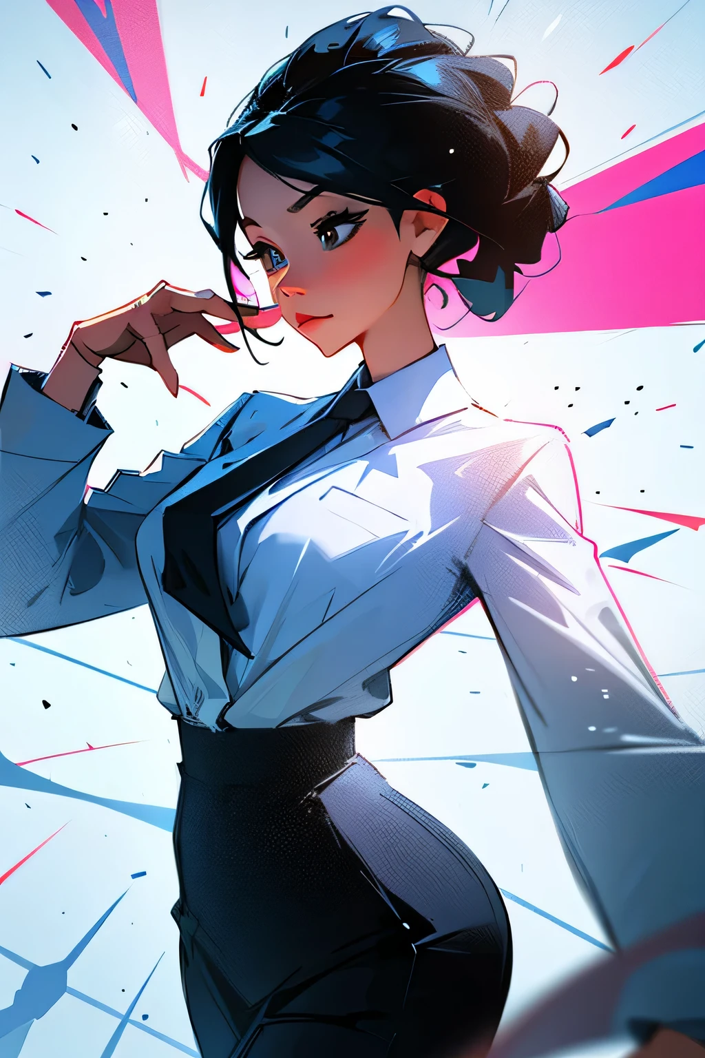 Créez une description vivante d&#39;un avatar féminin tourné vers l&#39;avant, vêtu d&#39;une tenue de bureau professionnelle. Mettez en valeur les détails clés tels que la coiffure, expression faciale, et tenue, capturer l&#39;essence d&#39;une femme d&#39;affaires confiante et autonome. Utiliser un langage riche pour évoquer une image visuelle forte pour une inspiration créative.