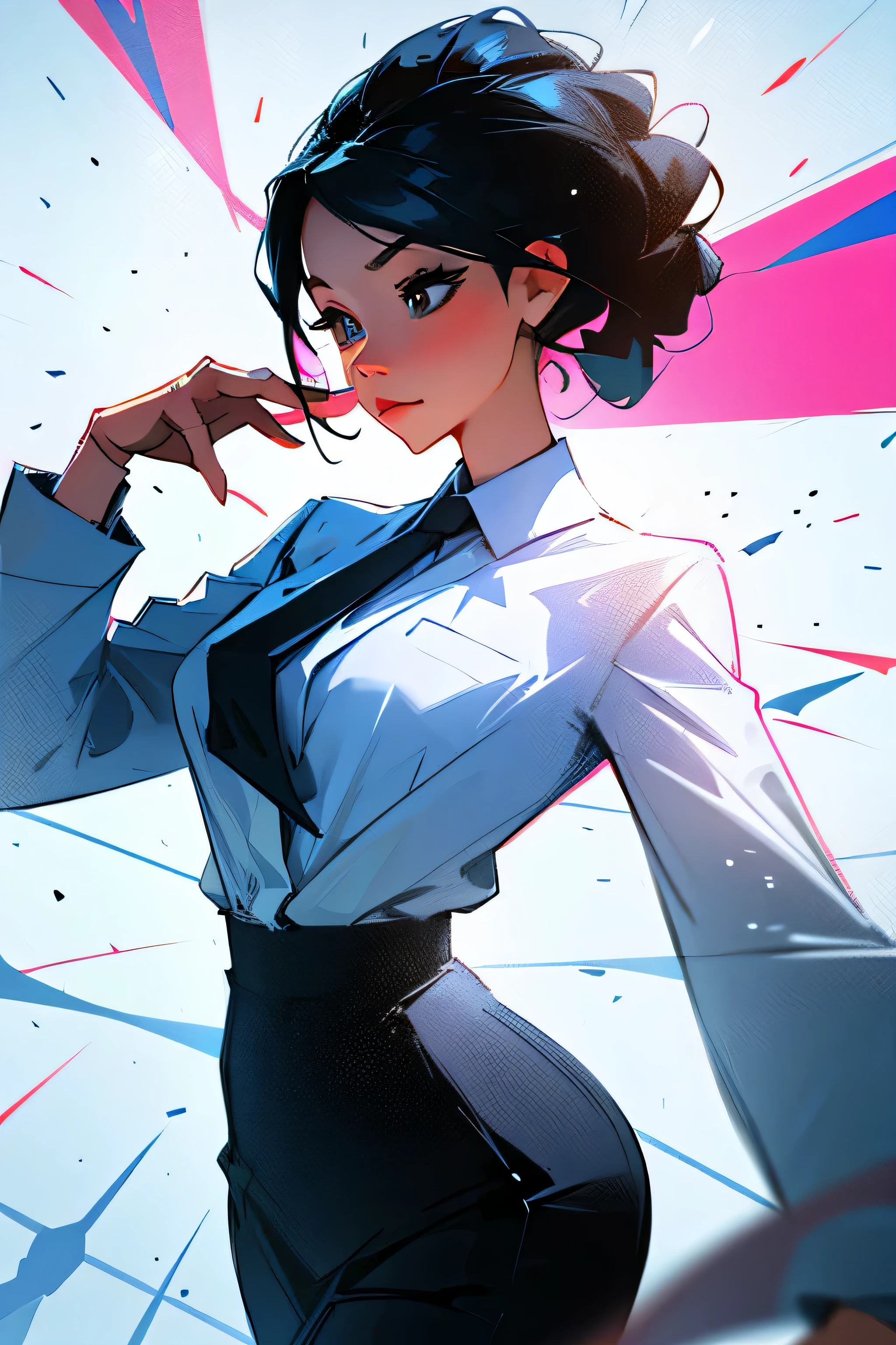 Créer une description vivante d'un avatar féminin tourné vers l'avant, vêtu d'une tenue de bureau professionnelle. Mettez en valeur les détails clés tels que la coiffure, expression faciale, et tenue, capturer l'essence d'une femme d'affaires confiantes et autonomes. Utiliser un langage riche pour évoquer une image visuelle forte pour une inspiration créative.