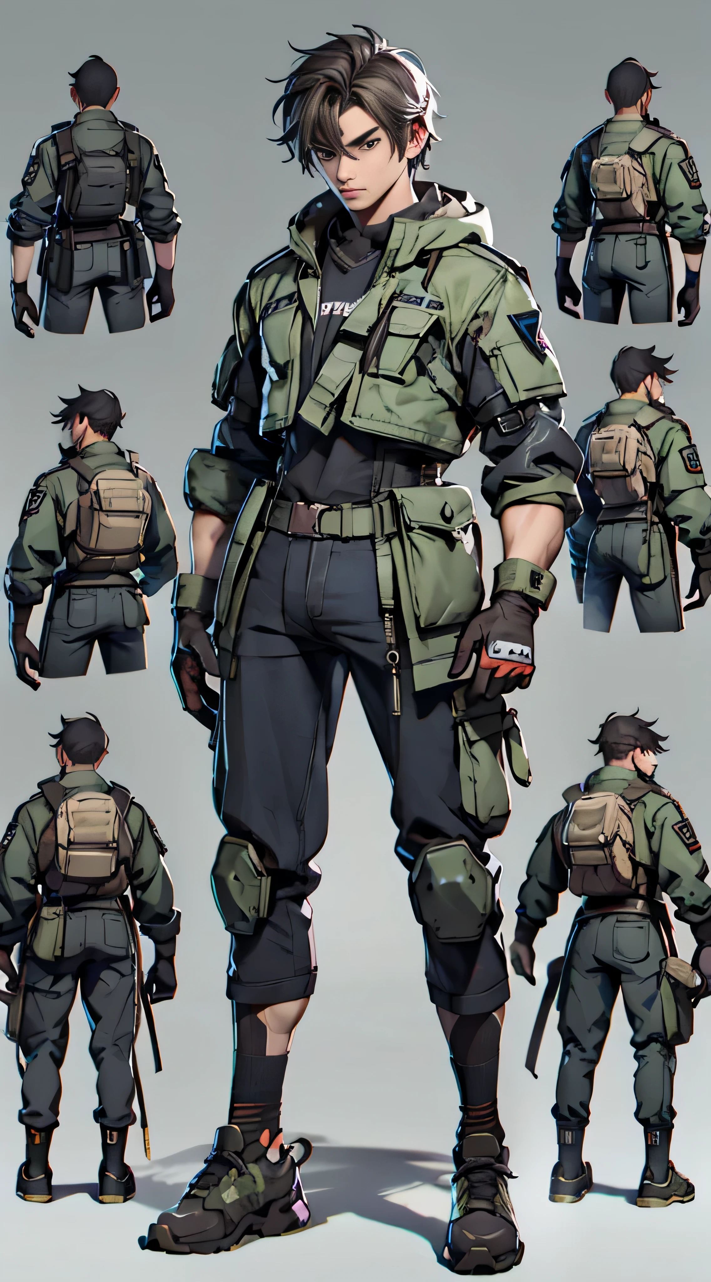 11:23(((Best quality at best: 1.4))),(Unbeatable masterpiece), (hyper HD),(Hyper-realistic 8k CG)、(dark colored hair) ((( body))), (((ung person))),35-year-old American soldier with perfect body,,delicated face,muscular body:1.2,Solid royal gray jacket with details, (Pictures from head to thighs), Complex equipment, Dark purple coat,long trousers,The clothes inside are dark,Clothes with metal technical parts,Tech Armor )