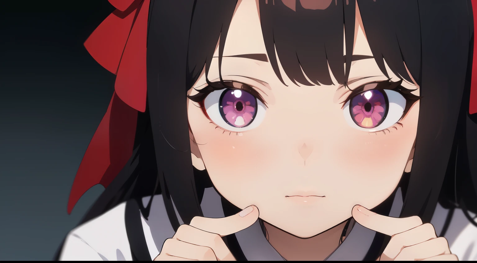 1girl, red blazer, black skirt, academic uniform, black hair, blush, frange émoussée, beautiful detailed red eyes, beautiful detailed lips, extremely detailed face, long eyelashes, (best quality,4k,8k) loose hair, playing cards, light smile, big big big big , very blush, arched back