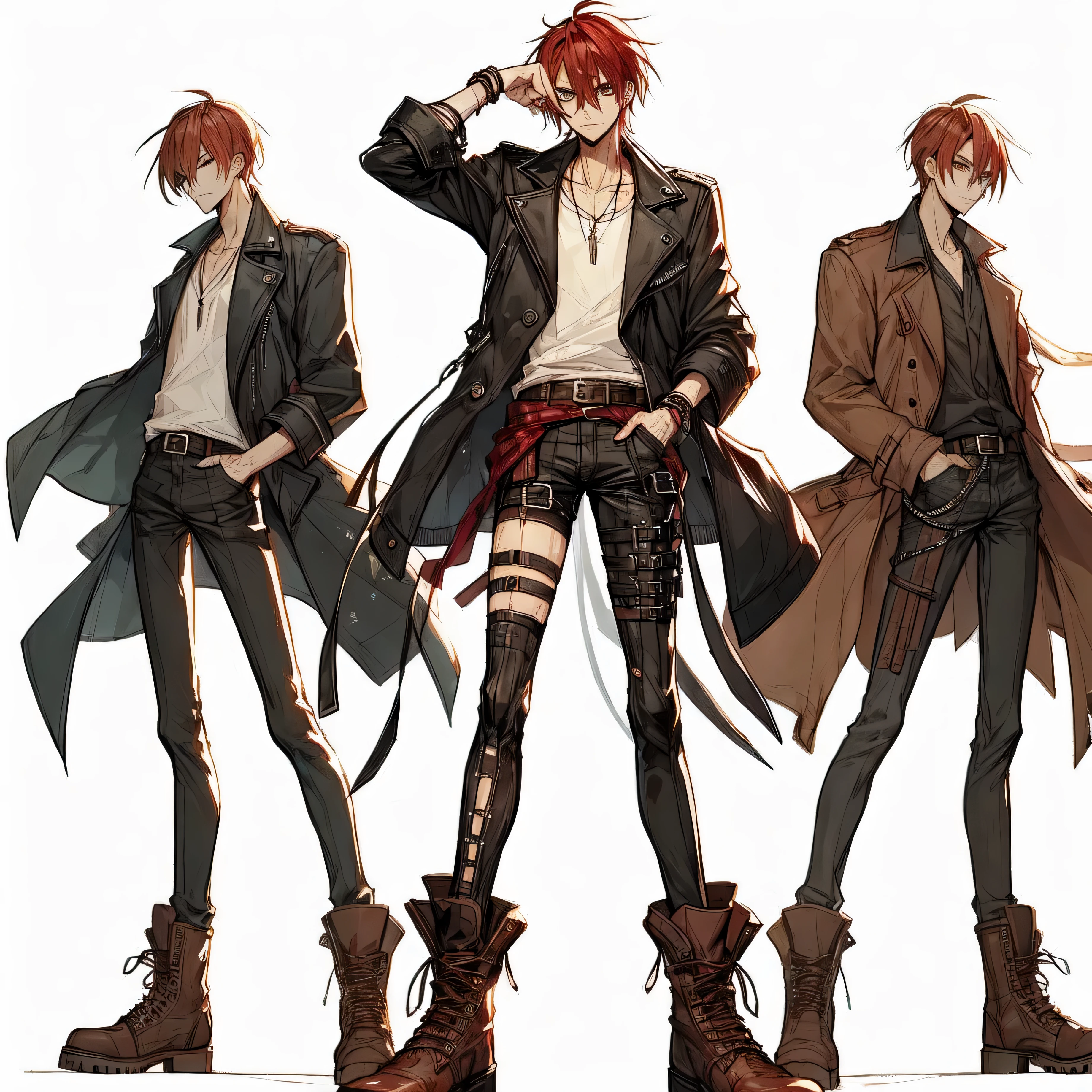 Red-haired、One-eye hide、A young man、Leather Jean