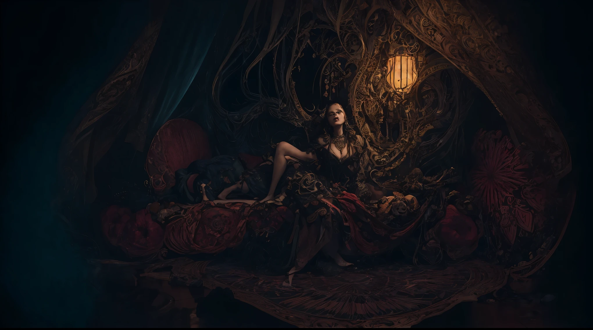a marble lilith statue on a dark gothic gloomy altar with candles, incense sticks, cauldron, statue of owls and snakes --auto