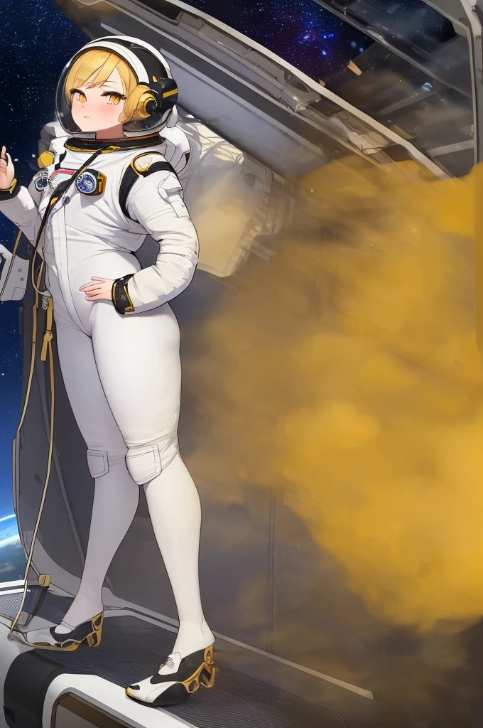 (((Masterpiece))), (((Best Quality))), super delicate face, The ultra-Highres, (photorealisitic:1.4), (((emitting gas, fart, fart, yellow fart, thick gas, frontfart, fart from butthole))), (((space suit, astronaut suit, space suit, space helmet))), (((perfect eyes, beautidful eyes, 詳細な目, detailled eyes, Golden Eyes, detailed eyes))), (((detailed hands, detailed hand))), (((in a spaceship))), amazing, delicate detail, huge file size, correct exposure, 1girl, slender fit body, height 152cm, bows, (intriciate detail), Solo, looking up at viewer, perfect light, realisitic, lip, blush, sparkly skin, white skinned, super delicate face, ((A dark-haired, bobbed hair, Abundant hair)), (Detail skin:1.2), ((Fingers in detail)), ((Detailed Legs)), makeups, depth of view, s whole body, (standing at), 엉덩이에서 fart,
