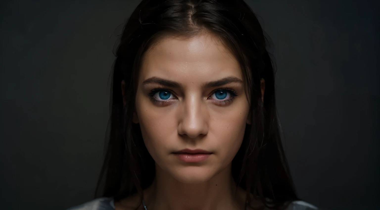 (best quality,highres:1.2), ultra-detailed, realistic:1.37, professional, vivid colors, sharp focus, clear photo sony AIII, extreme detail description, pallor, blue eyes, tired expression, sad gaze, dark circles, business woman, feeling depressed, exhausted expression, smooth blurred gray background, photorealistic image