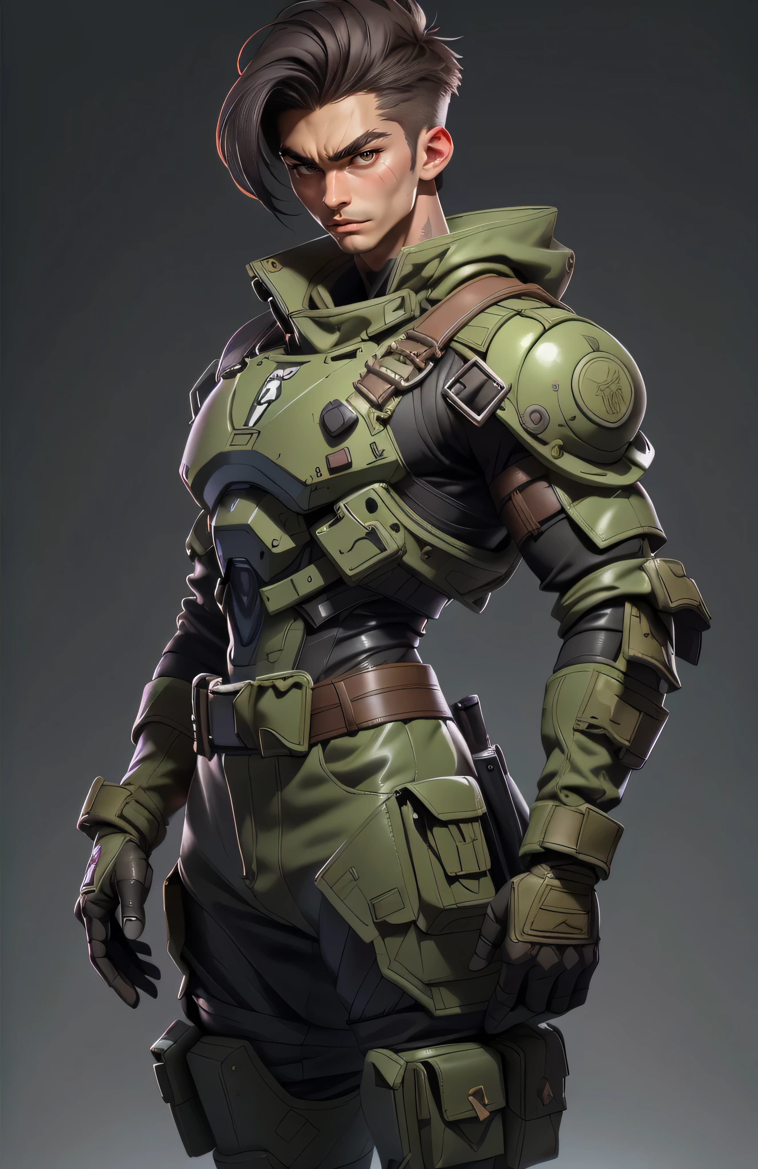 11:23(((Best quality: 1.4))),(无与伦比的tmasterpiece), (hyper HD),(Hyper-realistic 8k CG)、(dark colored hair) ((( body))), (((ung person))), 25-year-old American soldier with perfect body,,Beautiful and well groomed face,muscular body:1.2,Plain jacket with details, (Pictures from head to thighs), Complex equipment,,long trousers,The clothes inside are dark, ),Gorgeous and fearless warrior, fit and muscular body, military shirt, bshoulders, Dark blonde hair, tattooed arms, Full detail on the face, high detal, actual, Photoquality, high high quality, (photoactual:1.4), The content is very detailed, tmasterpiece, high high quality阴影,