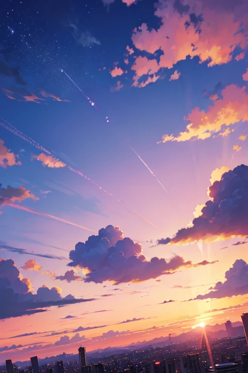late sunset,There is a plane flying in the sky,The sky is pink and blue, Anime Sky, 蓬松的粉色Anime Cloud, Dawn background, anime backgrounds, Colorful sky, 色彩缤纷的anime movie backgrounds, sunset backdrop, Colorful sky, Anime Cloud, Sky settings, Purple beautiful sky, beautiful dusk sky, random background scene, anime movie backgrounds, Dusk sky, Dusk sunset background