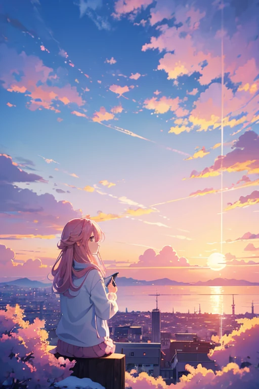 (best quality,4k,8k,highres,masterpiece:1.2),ultra-detailed,realistic,photorealistic:1.37,romantic, vibrant colors, soft pastels, anime style, fluffy pink anime clouds, sunset background, colorful sky, pink and blue sky, fluffy pink clouds, dawn background, anime background, colorful anime movie background, sunset background, colorful sky, anime clouds, sky setting, beautiful purple sky, beautiful sunset sky, random background scene, anime movie background, twilight sky, sunset background The prompt I generated for you is as followest quality,4k,8k,highres,masterpiece:1.2),ultra-detailed,realistic,photorealistic:1.37,romantic, vibrant colors, soft pastels, anime style, fluffy pink anime clouds, sunset background, colorful sky, pink and blue sky, fluffy pink clouds, dawn background, anime background, colorful anime movie background, sunset background, colorful sky, anime clouds, sky setting, beautiful purple sky, beautiful sunset sky, random background scene, anime movie background, twilight sky, sunset background"