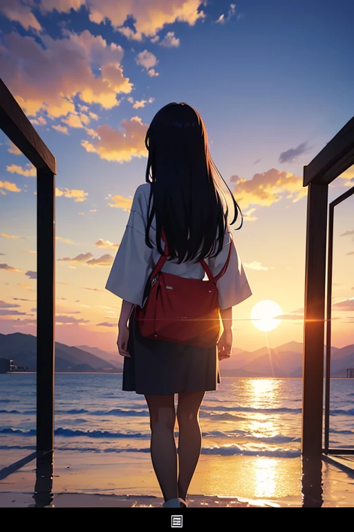 Anime scene of a woman standing in front of the sun, Watching the sun set. jpn, Today’s recommended anime is still, anime opening, the the sunset!!!, Kuro anime screenshots, benefit, the sunset, Screenshot of the 2012 animation, Still from anime, Opening scene, With the setting sun, screenshot from the anime film