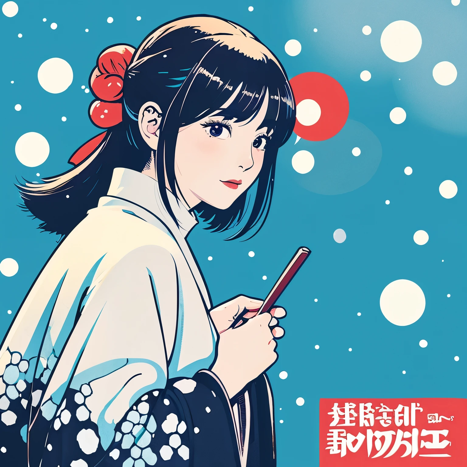 Illustration style、ukiyoe paiting、Showa Anime、woman、snow、sensitive