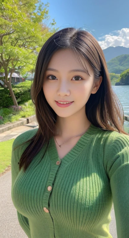 seed:1265693335..((close-up:1.2)).((Highest quality, 8k, masterpiece:1.3)), ((from below:1.1)).concentrated:1.2, Perfect body beauty:1.4, Hips:1.2, ((Delicate Hair)), (A colorful and elegant solid color off-the-shoulder lantern sleeve shirt(Waist,Shorts :1.1) , ((Highest quality、8k、masterpiece:1.3))、1 A cute smile、Esbian all over body、Slim face、Big Boobs、Beautiful woman、(Dark Brown Hair)、Long Hair、1.1、Flickering Valley、Detailed eyes、double eyelid、Blurred Background、超Slim face、smiling face、Cross your arms、Looking down、Walking in the park、