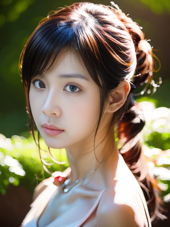 Random posture,1girl in,seduce,  Beautiful breasts, lips, Realistic, Photograph_\(Medium\), bara, (Masute Piece),(Photographrealistic:1.3), ultra-detail, (highly detailed skin:1.2),(bestquality:1.0), (超High resolution:1.0), (ulzzang-6500:0.3), beautiful and clear eyes, delicate necklace,sunlight, (Beautiful makeup details), (Red sexual stimulation, heavy breathing:1.0), (soft glowing bloom:0.5), moles under the eyes,Fold your arms behind your head.:1.5