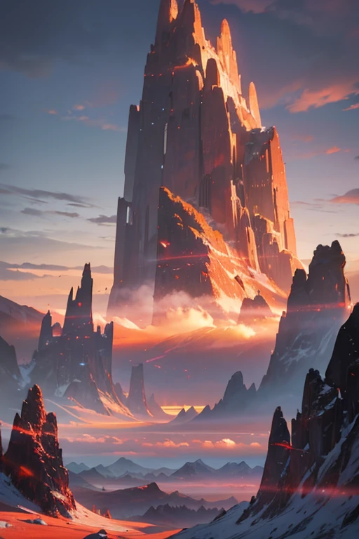 under a cloudy sky,The mountains in the distance are glowing red, alien mountains, dark mountains, Matte Painting Arcane Dota Pixar, Valley background, dramatic scenery, mountain range in background, Dramatic mountains in the background, Dotteret! matte painting concept art, destroyed mountains, mountain scene, Dark volcano background, tall mountains in the horizon, epic landscapes, Dramatic mountains in the background
