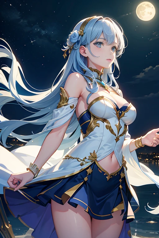 (best quality,4k,8k,highres,masterpiece:1.2),ultra-detailed,(realistic,photorealistic,photo-realistic:1.37), glowing full moon in the sky, full moon among the stars, the magical moon shining overhead, moon and stars, a heavenly full moon and stars, bright moonlight and stars, blue moonlight, moon, moonlit background, ✨🕌🌙, blue moonlight ray tracing, within the moon, luminous full moon.
