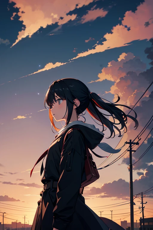 There are clouds、Night sky with wires and street lights, anime backgrounds, Dark背景, Anime Cloud, Clouds background under moonlight, Anime Sky, Magical cloudy background, Background with ( Dark _ Smoke smell ), cloudy night, anime opening, random background scene, Beautiful floating clouds. jpn, atmospheric anime, 完全Dark背景, on a clear night sky
