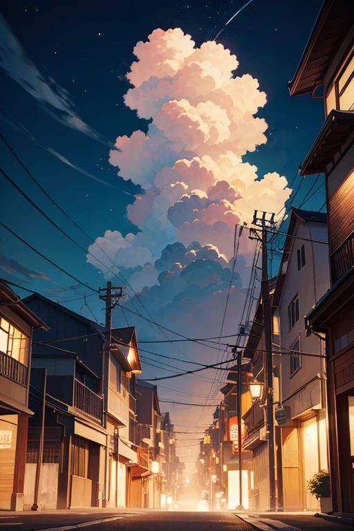 There are clouds、Night sky with wires and street lights, anime backgrounds, Dark背景, Anime Cloud, Clouds background under moonlight, Anime Sky, Magical cloudy background, Background with ( Dark _ Smoke smell ), cloudy night, anime opening, random background scene, Beautiful floating clouds. jpn, atmospheric anime, 完全Dark背景, on a clear night sky