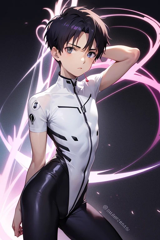 draw a pornagraphic image of Shinji Ikari(male) from evangelion in spandex