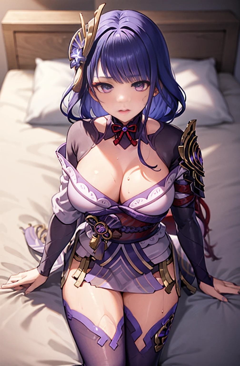 Genshin Impact impact,Genshin Impact,rails,Raiden general,Ray Movie,Common,komono,large- titsjob,Fascinating,A sexy for,,I am,Purple colored hair,on top of the bed,lie,sweaty,Wet area,Sexuality,violent,sexy for,adolable,