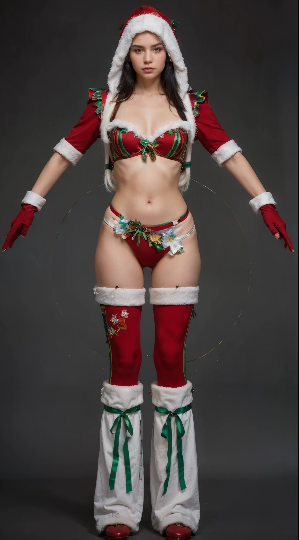 (masterpiece),(best quality:1.0),(ultra highres:1.0),closeup,1 girl,detailed beautiful, sexy girl, face focus, tomboy, skinny, christmas lingerie, russian face, black hair, wallpaper 8k, (white colorful hair), beautiful woman, makeup, full body