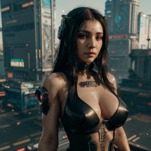 ((Best quality)), ((masterpiece)), (highly detailed:1.3), 3D, goddess woman (cyberpunk:1.3), woman dressed as maid sexy clothes long black hair looking at camera