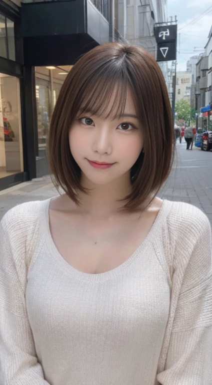 masutepiece, Best Quality, Realization, Ultra-detailed, finely detail, hight resolution, 8K Wallpaper, Perfect dynamic composition, Beautiful detailed eyes, doress,Medium Hair,mid-chest, Natural Color Lip, Random and sexy poses,Smile,Aoyama Street Walk