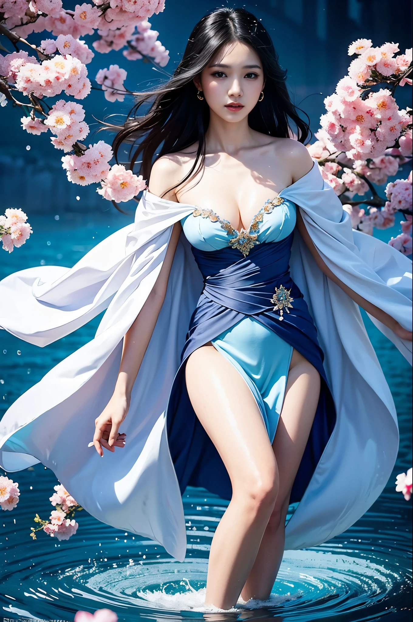 The beauty of black hair and flowers floating on water、Beautiful beauty、beautiful digital illustrations美しいアートワークイラスト美しいデジタルアートワーク、美しいgorgeous digital art、Beautiful digital art、Asian woman water element、gorgeous digital art、非常にBeautiful digital art、Close up fantasy with water magic、beautiful fantasy art、beautiful digital painting、beautiful digital illustrations、Gorgeous Digital Painting、Wearing a robe like a celestial maiden.、