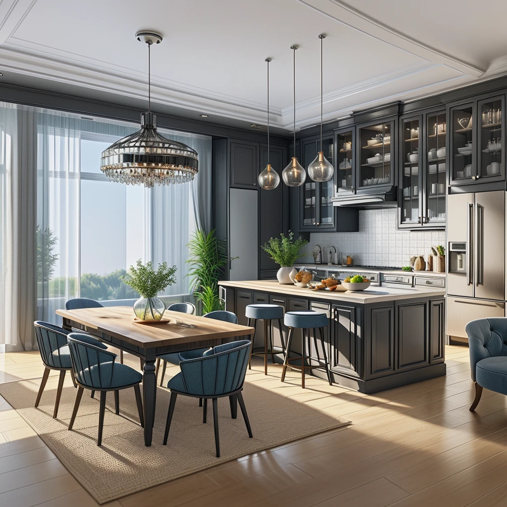 rendering of a modern residential kitchen, professional render, wide angle exterior 2023, highly detailed render, high quality rendering, realistic render, architectural render, high-quality render, detailed rendering, hyper-realistic render, hyper - realistic render, very realistic 3 d render, high render, realistic rendering, very realistic render