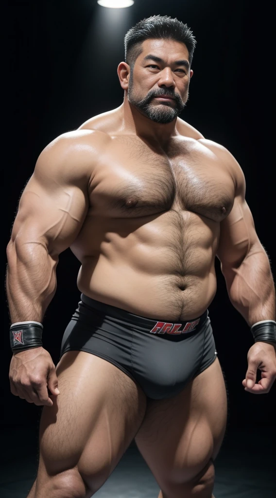 Middle aged,solo person,male people,Muscular wrestler,musculous,Stout wrestler,Asian people,uncle,60岁的Middle aged,short hair,short detailed hair,Wrestling bootull body like,Panorama Figures,WWE Ring,WWE American professional wrestling,spotlight lights,shadowing,Vision,Briefatness,age 55,Short beard,Middle aged,Tattooed with,Fingerless gloves,Wheat-colored skin,Oily skin,dark-skin,Show your pectoral muscles,Sumo wrestler,body builder,Wide sideburns,Pronounced abs,ssmile,Kouzihu,Gray hair,(Full body like:3),Fine hands,solid color backdrop,Plain white background