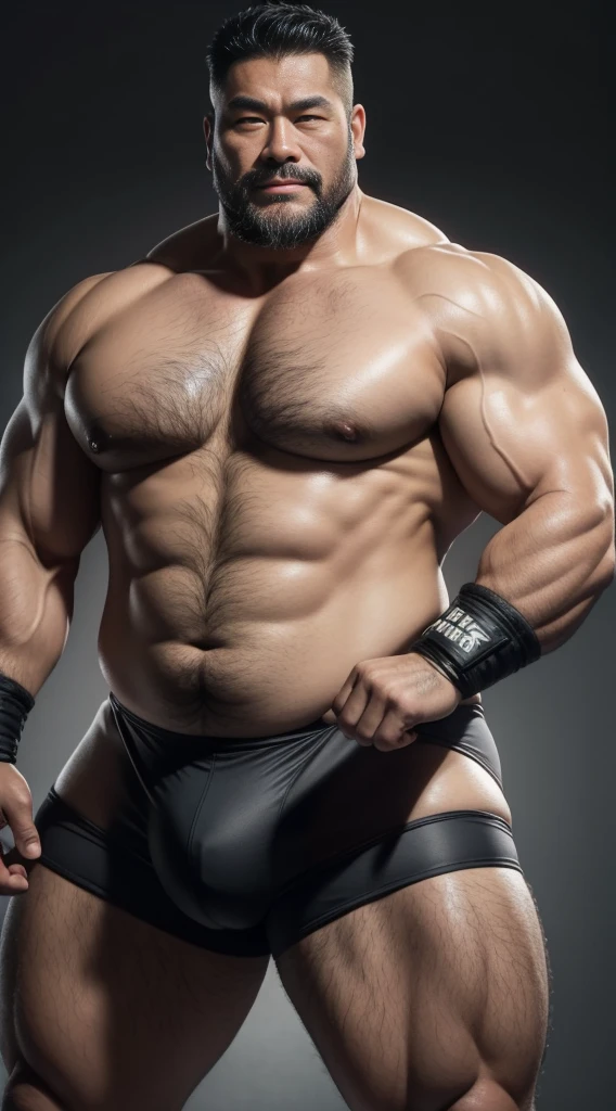 Middle aged,solo person,male people,Muscular wrestler,musculous,Stout wrestler,Asian people,uncle,60岁的Middle aged,short hair,short detailed hair,Wrestling bootull body like,Panorama Figures,WWE Ring,WWE American professional wrestling,spotlight lights,shadowing,Vision,Briefatness,age 55,Short beard,Middle aged,Tattooed with,Fingerless gloves,Wheat-colored skin,Oily skin,dark-skin,Show your pectoral muscles,Sumo wrestler,body builder,Wide sideburns,Pronounced abs,ssmile,Kouzihu,Gray hair,(Full body like:3),Fine hands,solid color backdrop,Plain white background