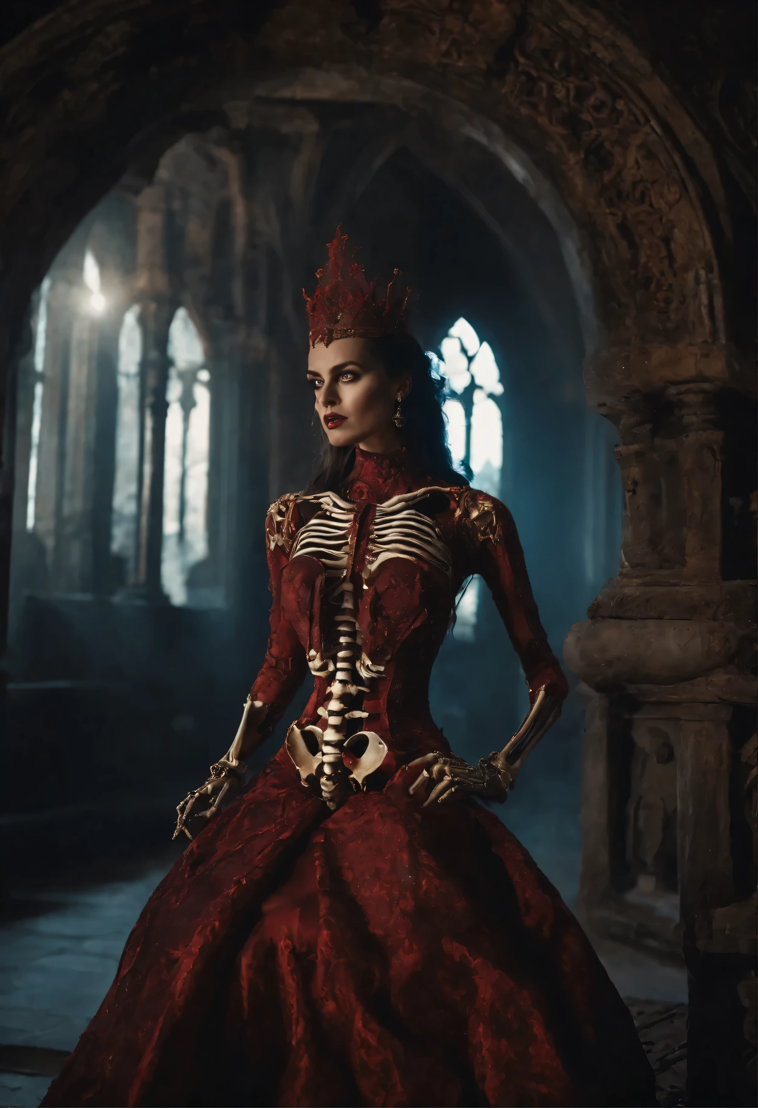 Demonic witch in the castle，Visceral exposure，body一半是机械拼接而成的骷髅，Half are women&#39;body