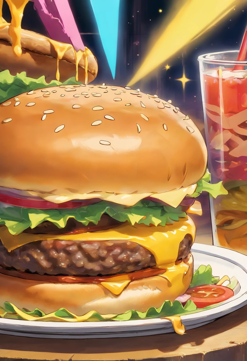a close-up shot of a classic cheeseburger, with the cheese perfectly melted over the juicy beef patty, showcasing the deliciousness and mouthwatering appeal
