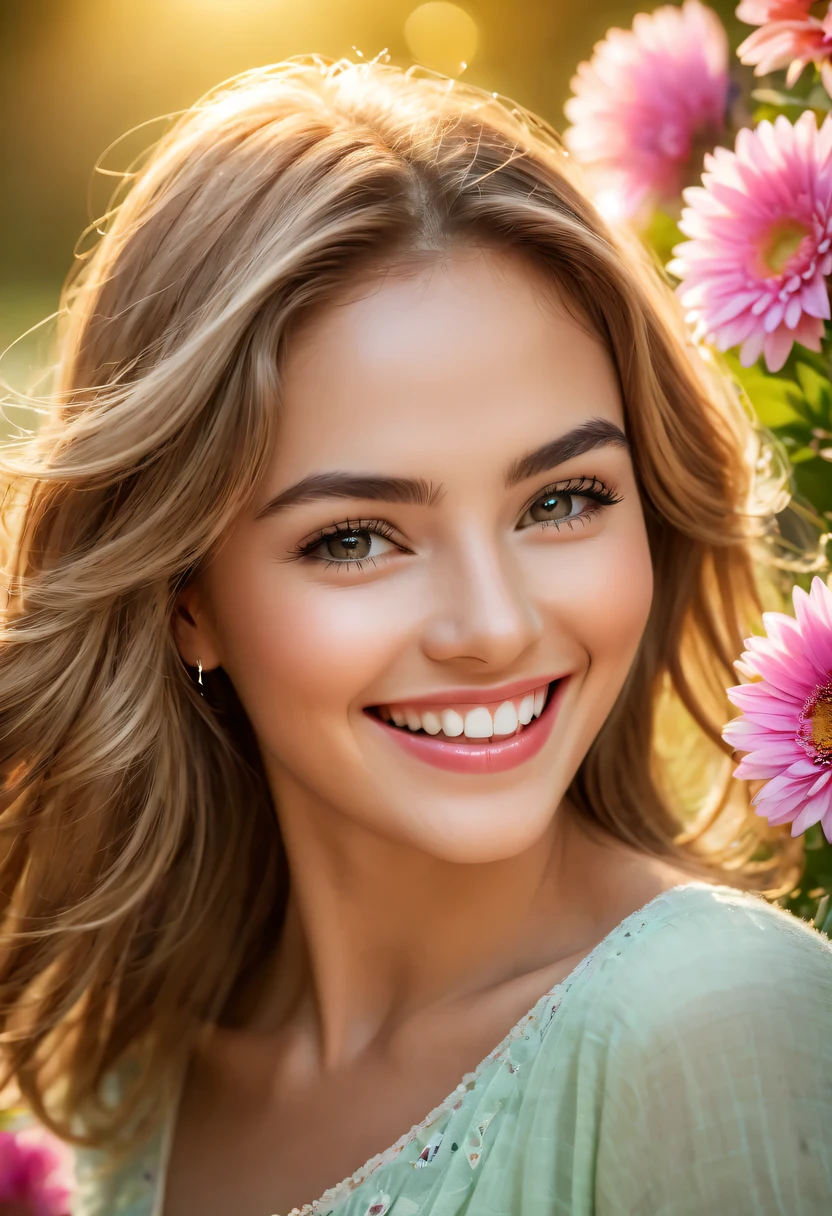 (Best quality at best,4K,8K,A high resolution,tmasterpiece:1.2),ultra - detailed,(actual,photoactual,photo-actual:1.37),Smiling faces,Happy expression,detailedfacialfeatures,beautiful bright colors,Lively atmosphere,warmly lit,Playful,enthusiasm,radiant happiness,warm emotions,delight,entertainment,uplifted,Hefty Smile,Beauty,Vivid eyes,Curved lips,giggles,facial expressions of delight,Eyes sparkling with joy,Natural and charming,light of happiness,Infinite joy,happiness overflowing,contagious smile,friendly energy,heartfelt giggles,charming happiness,a cheerful atmosphere,Warm smile,multicolored background,shining sun,nature's embrace,flowers in full bloom,serene gardens,serenity and delight,calm and content,gratitude and appreciation,peaceful and prosperous environment,Lively and positive atmosphere,Harmonious environment,Playful interaction,adorable atmosphere,exquisitedetails,Energetic emotions,radiant cheeks,eyes with brightness,happy soul,giggles echoing,delightful memories.
