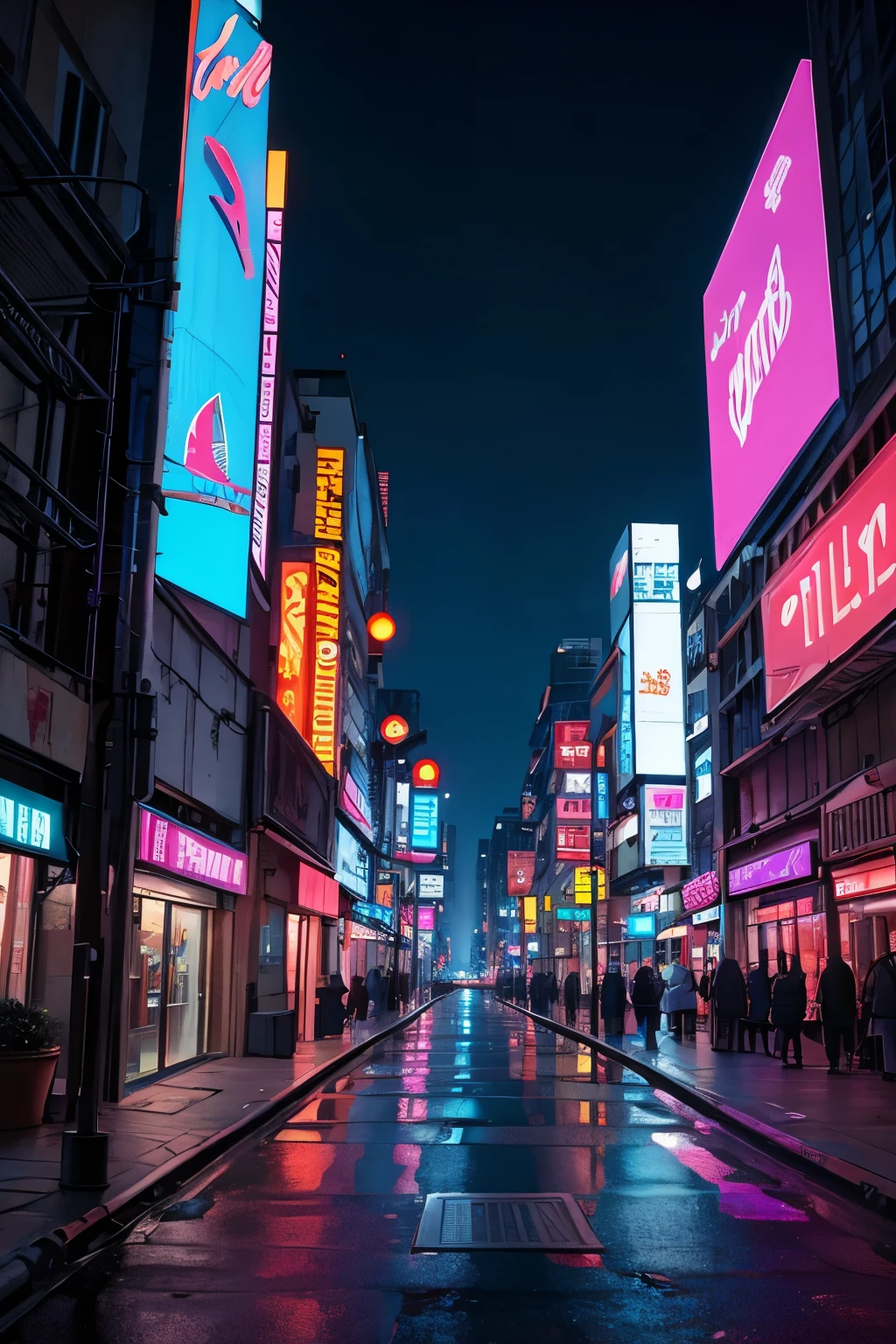 The city of the future, Cyberpunk night deserted street violet