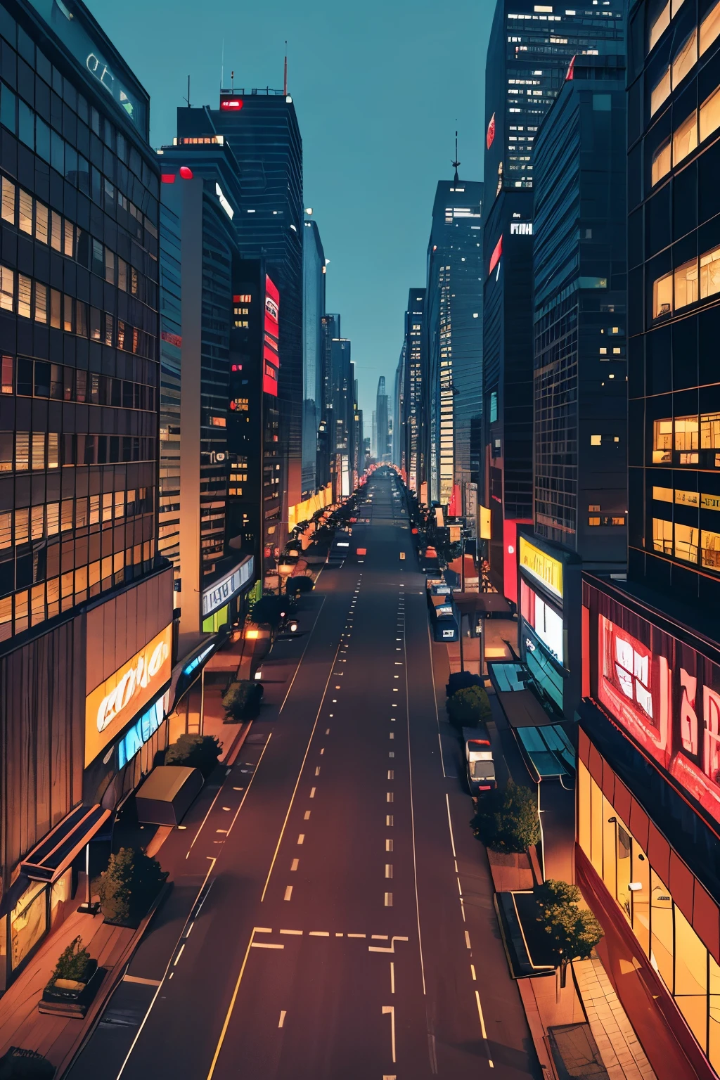 The city of the future, Cyberpunk night deserted street rooftop perspective violet 8k high definition details