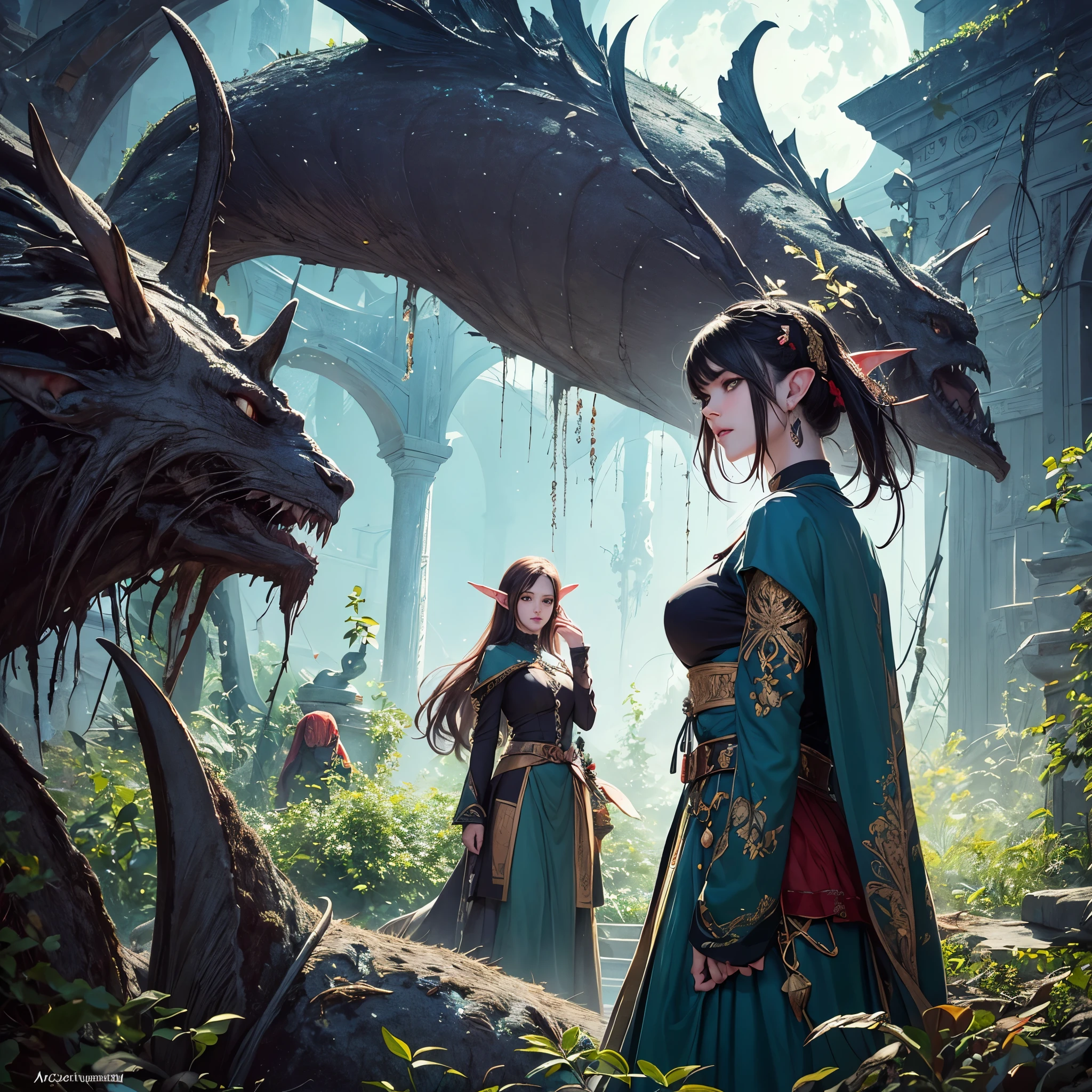 A swarm of laughing Goblins, dressed in tattered clothes, gathers around a bruised and defeated elf woman in a dilapidated garden. The elf woman, with her detailed eyes filled with sadness, stands tall yet vulnerable amidst the chaos. The Goblins' mischievous expressions and pointed ears add an otherworldly touch to the scene.

The scene unfolds with a mystical medium—oil painting, portraying rich textures and vibrant colors. The brush strokes capture the intricate details of the characters and their surroundings, evoking a sense of depth and realism.

Additional details embellish the image, enhancing its vividness. The elf woman's torn clothing reveals layers of ruffled fabric, while her long, flowing hair dances in the wind. The Goblins wear patched and colorful garments, their toothy grins and playful gestures adding to the mischievous ambiance. Vines and overgrown flora weave through the garden, intertwining with remnants of broken statues and ruined architecture.

The image boasts the highest quality, embracing ultra-detailed elements. With a resolution of 4k or 8k, this masterpiece bears astounding clarity—every leaf, wrinkle, and crack is meticulously rendered. The painting radiates a photorealistic quality, making the characters and their emotions palpable.

The artistic style reflects a dark fantasy theme—a haunting blend of surrealism and horror. The landscape highlights the contrast between light and shadow, capturing an eerie beauty. The vibrant colors paint a mesmerizing but gloomy picture, amplifying the mysterious aura of the scene.

The color palette is composed of deep hues—rich shades of blues, purples, and greens dominate the image, accentuating the eerie ambiance. The light source, casting its rays from a hidden moon or mystical source, adds depth and drama, revealing glimpses of the characters' features and intensifying the shadows that shroud the garden.

With this prompt, Stable Diffusion will summon a hauntingly beautiful image—infused with intricate details, mysterious atmosphere, and a blend of dark fantasy elements.