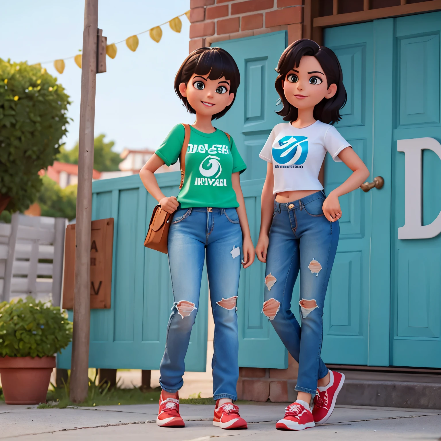 Estilo Pixar. Mulher alta, magra. Cabelos longos, loiros, com sidecut. Olhos verdes, redondos. look of ecstasy. Piercing na orelha e no nariz. Roupa estilosa e despojada no estilo de festa alternativa. sneakers Nike. Camiseta longa, preta com logotipo da LabellaMafia, com estampa de festa. Short curto, jeans. Party Scene, em cima do palco, com uma pick-up de DJ. profession Dj. Com um fone de ouvido. ((best quality, 8k, master part: 1.3)), foco nítido: 1.2.
