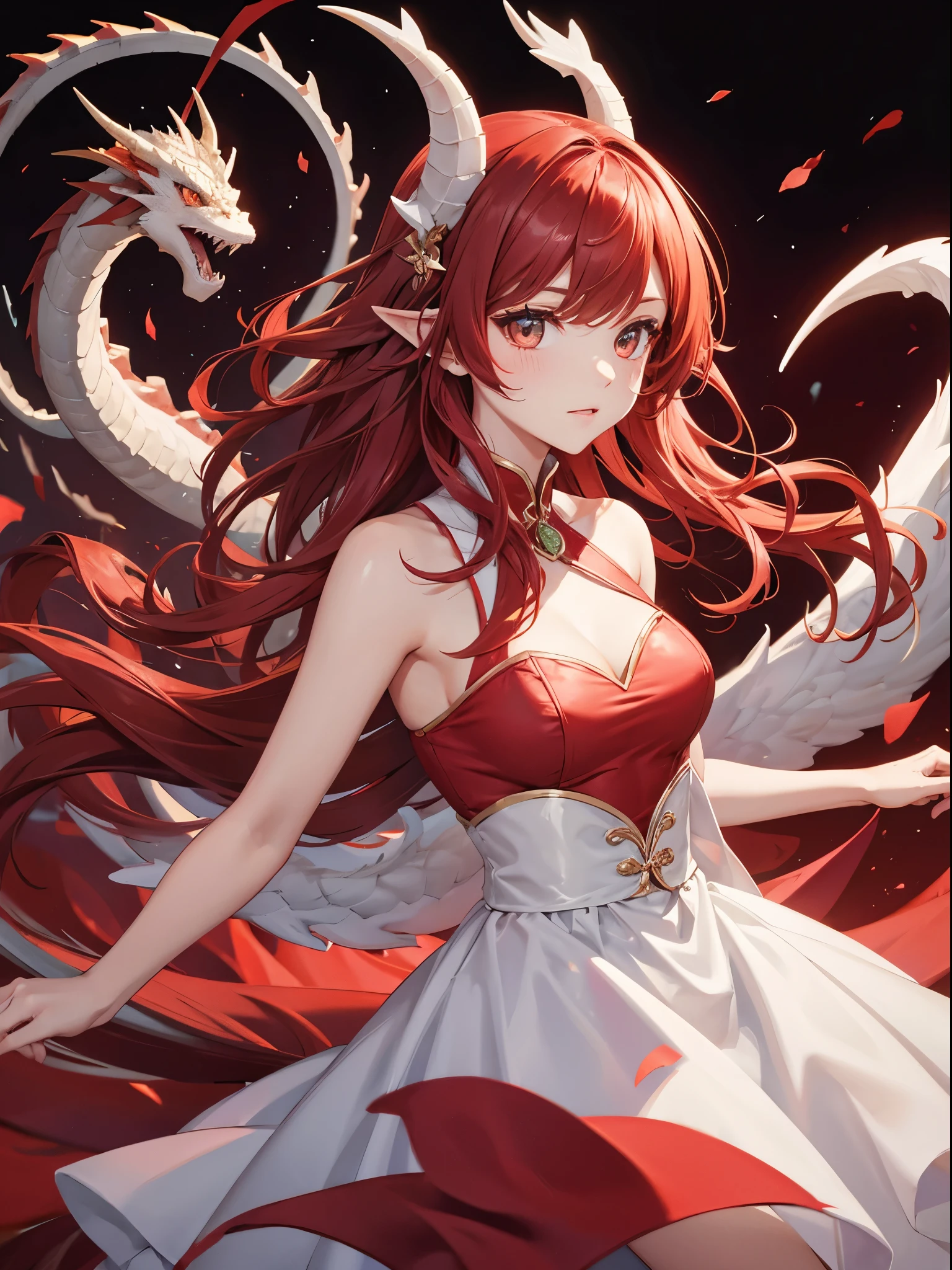 Dragon girl, red and white dress