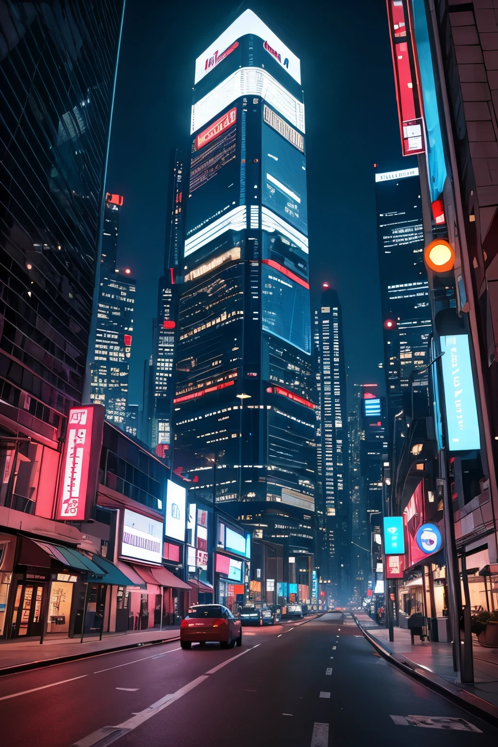The city of the future, Cyberpunk night street city penthouse violet 8k high definition details