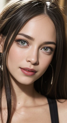 (A hyper-realistic), (hight resolution), (8K), (highly detailed), (The best illustrations), (beautiful detailed eyes), (ultra-detailed), (wall-paper), detailed face, A smile, light brunette hair, natural breasts, soft areolas, topless, Puffy areolas, puffy nipples, detailed areolas, detailed nipples