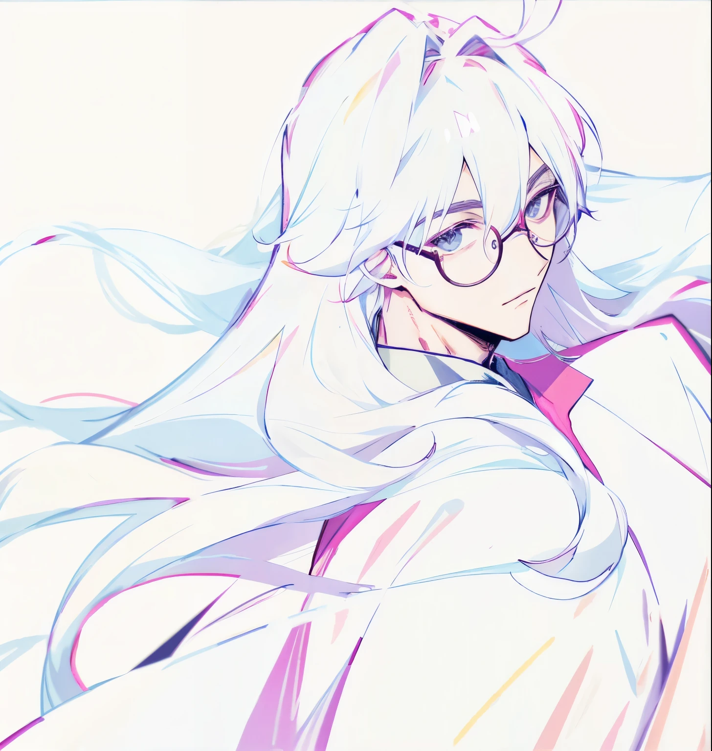 Male, long hair, round glasses