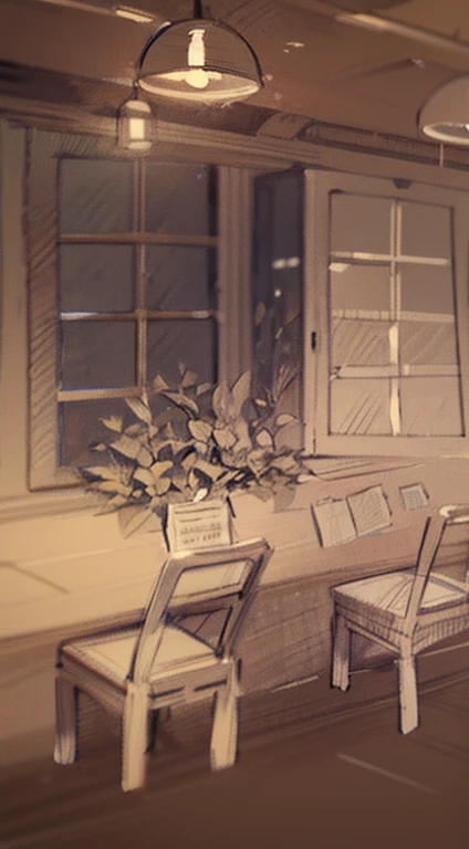 drawing of a drawing of a dining room with a table and chairs, a pencil sketch, professional sketch, painting of a room, 2 - point perspective, apartment of an art student, inspired by Alphonse Legros, in style of simplified realism, fine art sketch, 2 point perspective, 1-point perspective, art sketch, one-point perspective, drawing