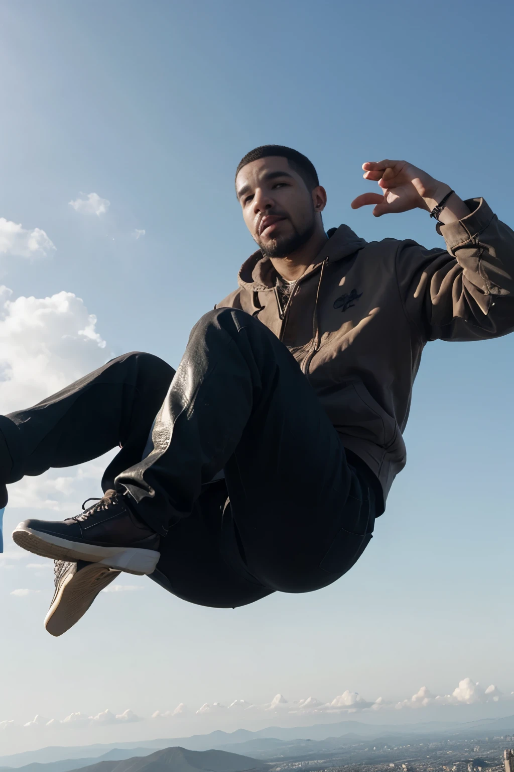 Drake floating over a pie