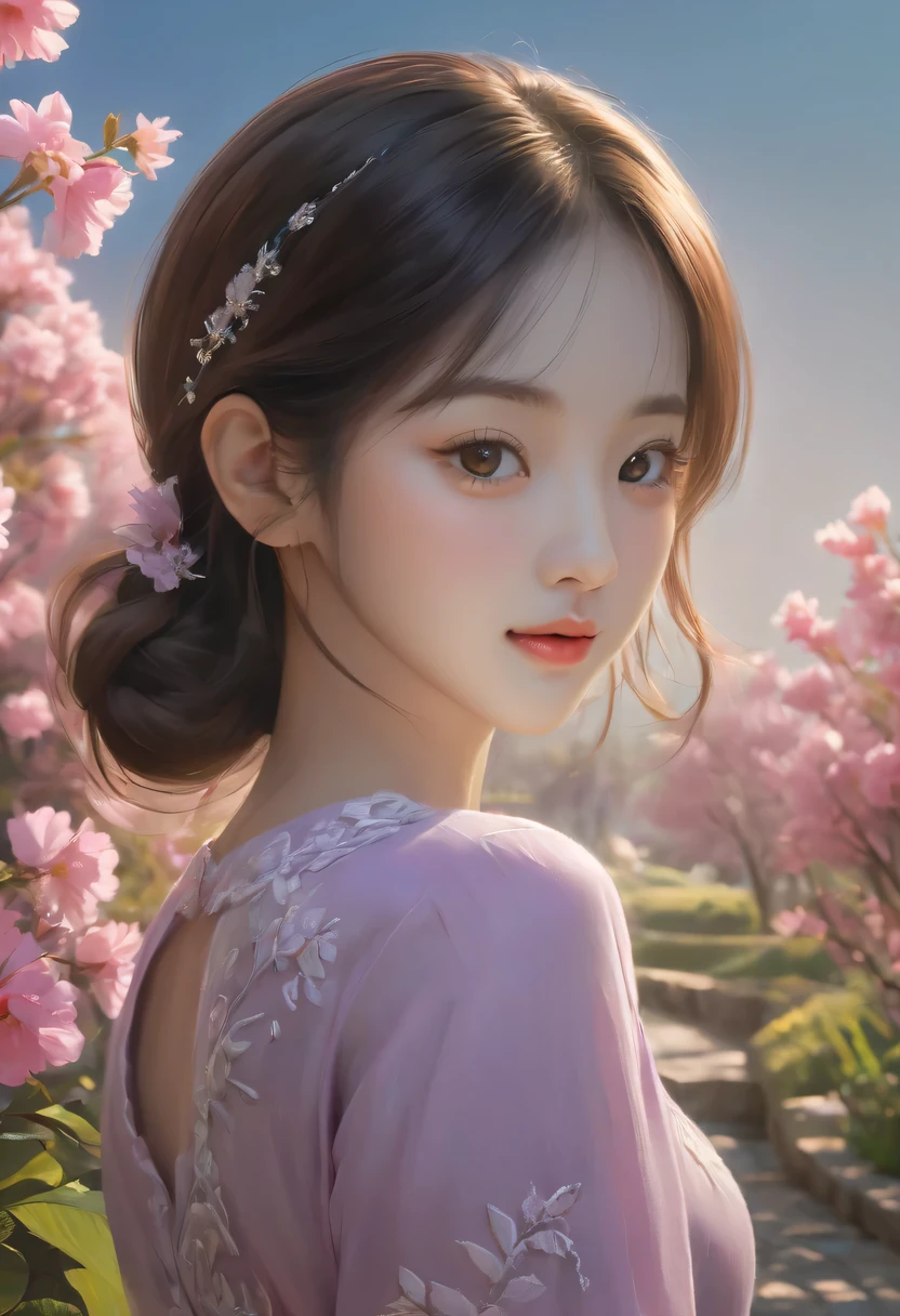 on the garden, Picture a girl with a Glaswegian smile. The details of her eyes are beautiful, The details of the lips are beautiful, And her face and eyes are very detailed. She has long eyelashes. The artwork was created using illustration techniques, Providing a medium that can greatly enhance style. The image quality is the best, 8K分辨率，Ultra-detailed rendering. Looks very realistic and realistic, Add extra authenticity to images. The art style chosen for this prompt is Portrait, Let the picture focus on capturing the girl&#39;s facial features. The color palette is vibrant and vivid, Bring your scenes to life. The lighting has been carefully designed，Provide studio lighting, Highlight girls’ characteristics，Create a visually appealing atmosphere.