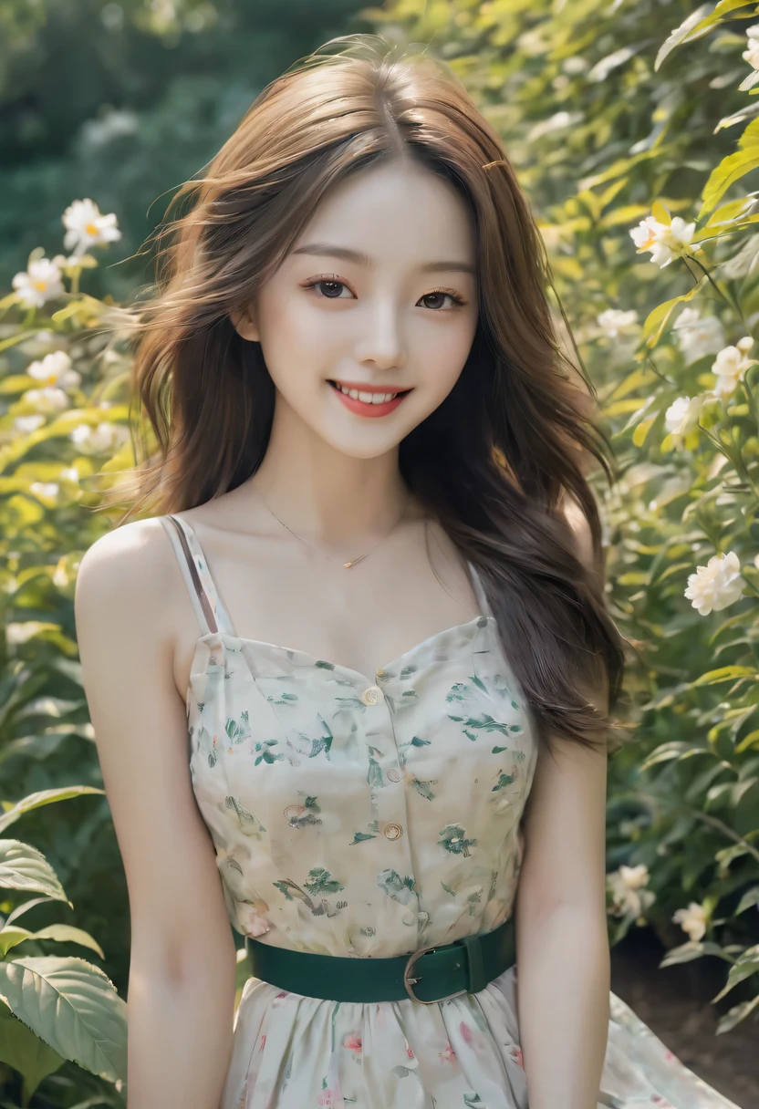 on the garden, Picture a girl with a Glaswegian smile. The details of her eyes are beautiful, The details on the lips are beautiful, And her face and eyes are very detailed. She has long eyelashes. The artwork was created using illustration techniques, Providing a medium that can greatly enhance style. The image quality is the best, 8K分辨率，Ultra-detailed rendering. Looks very realistic and realistic, Add extra authenticity to images. The art style chosen for this prompt is Portrait, Let the picture focus on capturing the girl&#39;s facial features. The color palette is vibrant and vivid, Bring your scene to life. The lighting has been carefully designed，Provide studio lighting, Highlight girls’ characteristics，Create a visually appealing atmosphere.
