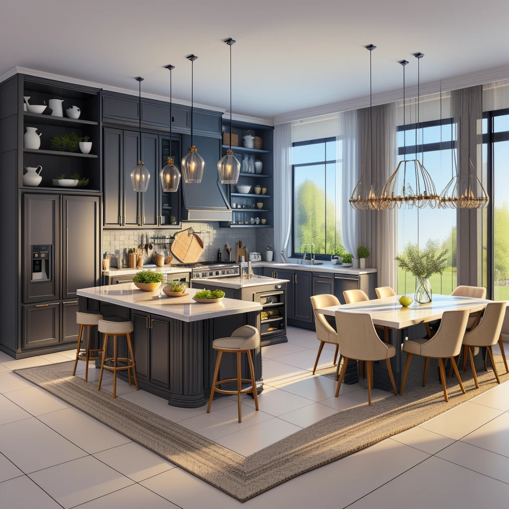 rendering of a modern residential kitchen, professional render, wide angle exterior 2023, highly detailed render, high quality rendering, realistic render, architectural render, high-quality render, detailed rendering, hyper-realistic render, hyper - realistic render, very realistic 3 d render, high render, realistic rendering, very realistic render