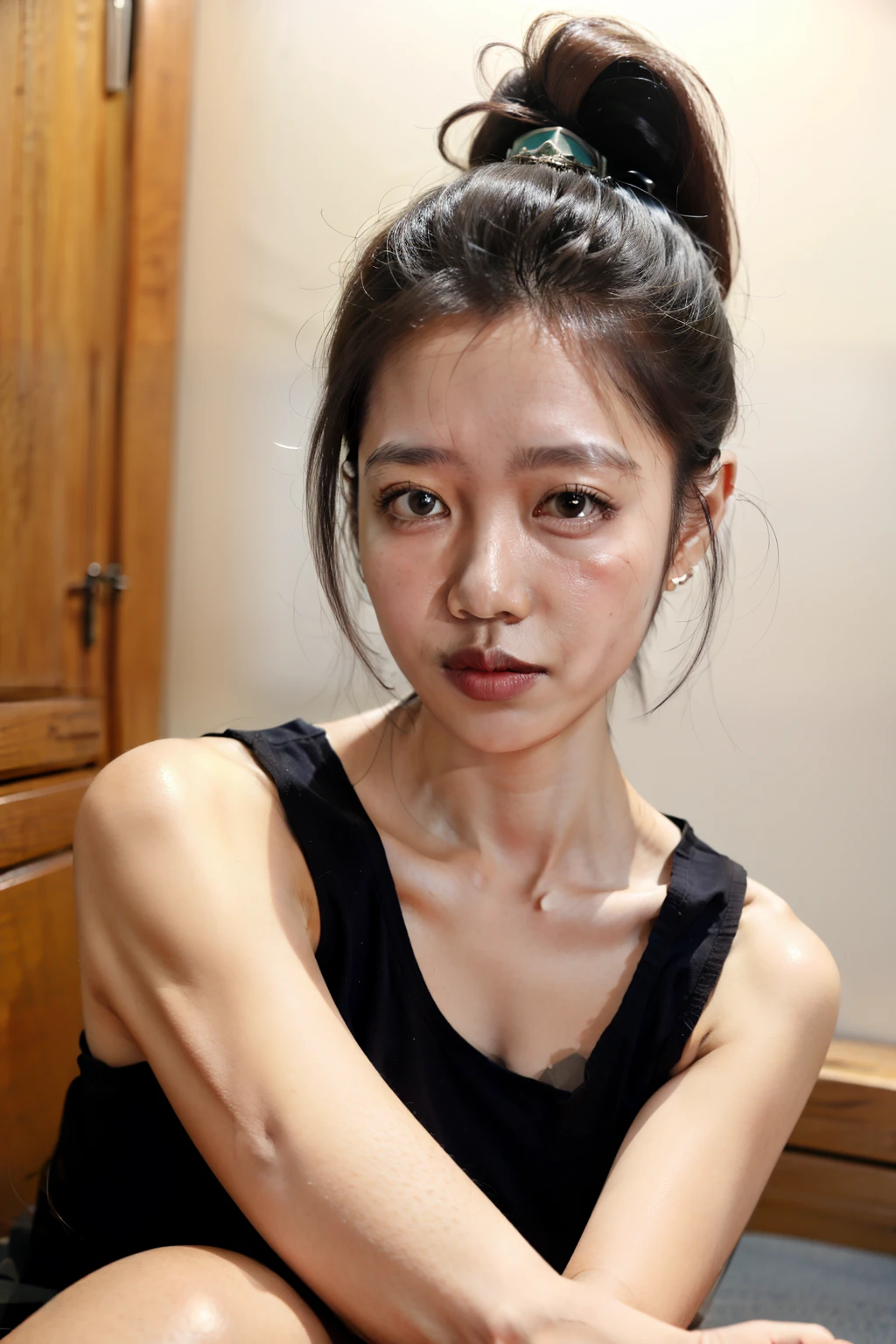 (((CUTE MALAY GIRL))), masterpiece, High quality, UHD 32K, Realistic face, Realistic skin human feeling , A Japanese Lady, , ((layered hair with pony)), Very cute and baby-like face, (MATRIX WORLD), ((SADNESS)), (((WHITE))), (((CUTE GIRL))), ((NUDE, NAKED , VAGINA)) SATIN FLORAL PATTERN, straddle in bed, perfect fullbody, Red Lips, earing, ((REALISTIC SKIN HUMAN)), ((SEXY RED LIPS DETAILED)), ((REALISTIC HUMAN SKIN DETAILED)),