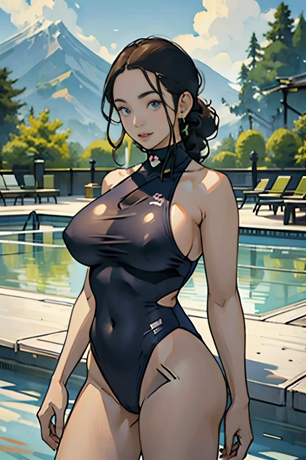 ⦅Night Pool⦆、chee、in poolside、(Dynamic pose Agidare pose、Body twisting pose、masutepiece, Best Quality, finely detail, hight resolution, in 8K, Perfect dynamic composition, Beautiful detailed eyes, ⦅Competitive swimsuit⦆,(huge udder:1.3)、 Natural Color Lip, Bold sexy poses,huge smile,20 years girl、Cute、(masterpiece、top-quality) 、For clear images、absolutely outstanding image, very extremely beautiful、masterpiece, top-quality,a picture, kawaii、(Colossal tits:1.2)、((20 year old woman:1.ung adorable Japan face, dewy skin,,Soft portrait shots,in 8K,Japan girl realistic young idol、Young cute gravure idol、Young gravure idols、Young gravure idols in Japan