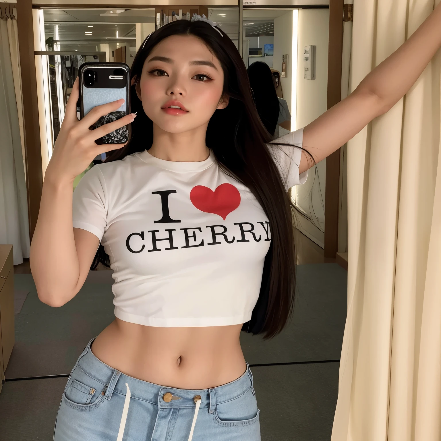 Mulher que tira uma selfie no espelho com um celular, Lulu Chen, gorgeous chinese model, jennie blackpink, Alegreblossom, com corte rasgado t - camisa, linda mulher coreana jovem, Xintong Chen, dilraba dilmurat, Alegre, Heonhwa Choe, peito achatado, Jiyun Chae, Topo de colheita