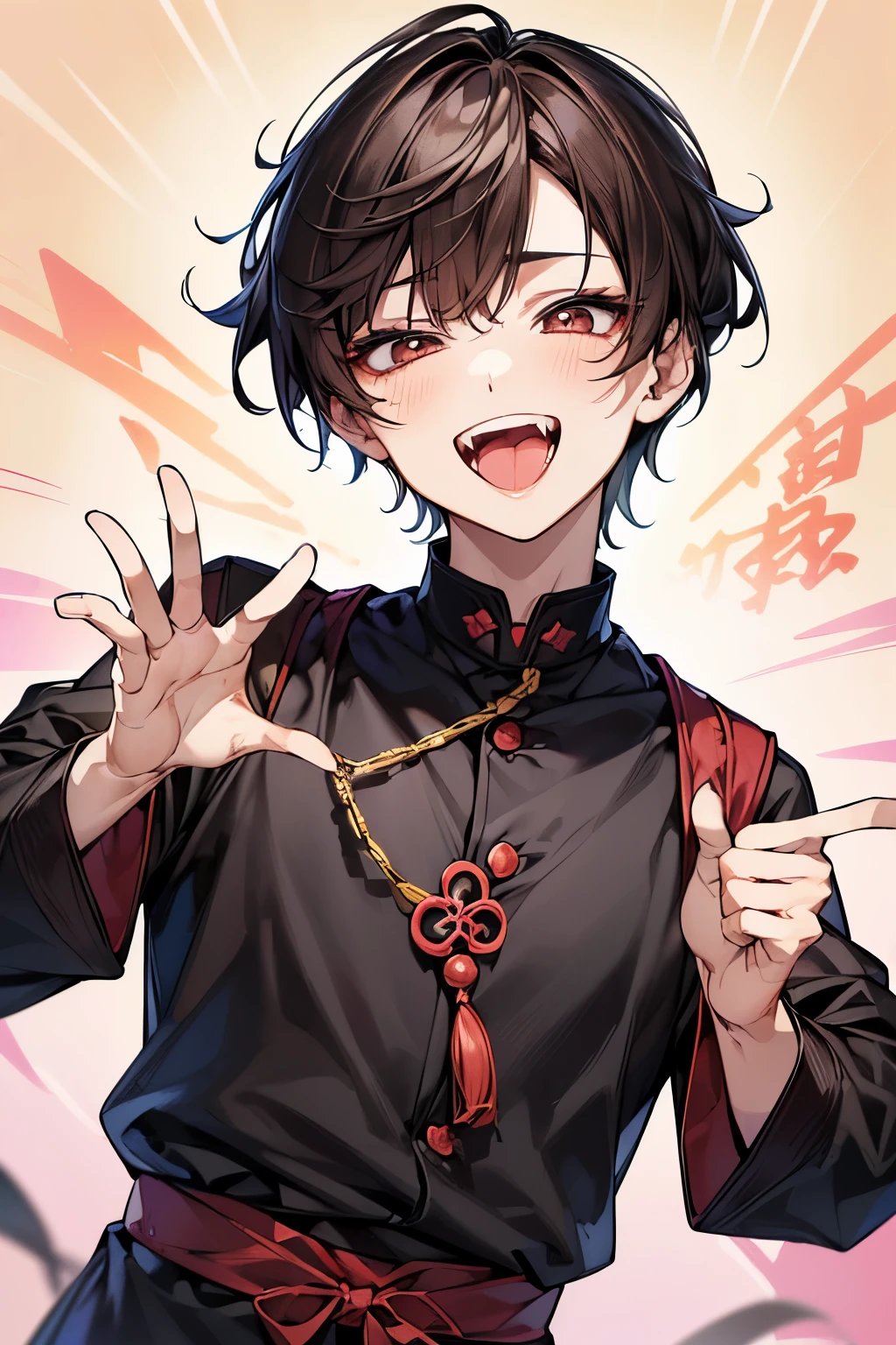 (masutepiece), (Best Quality), Highly detailed, 1 boy, 独奏，Perfect face, Beautiful face, extra detailed face，(A dark-haired:1.3)，(happy:1.4)，(Open your mouth wide to the maximum:1.4)，(Laugh a lot:1.3)，(校服:1.4)